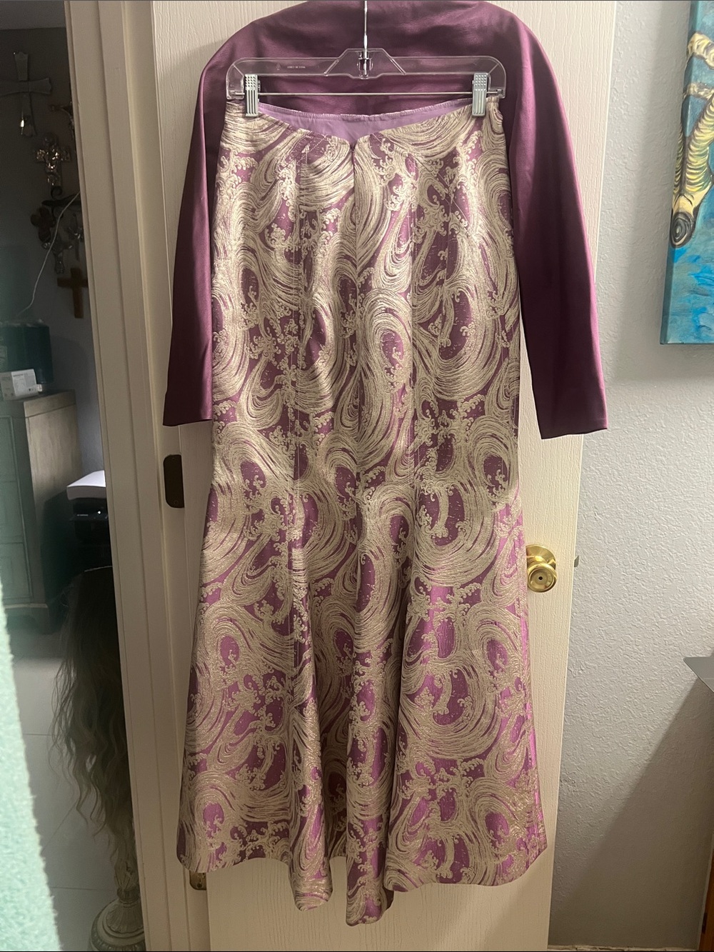 Carolina Herrera Purple and Gold Two-Piece Skirt Set - Picture 3 of 3